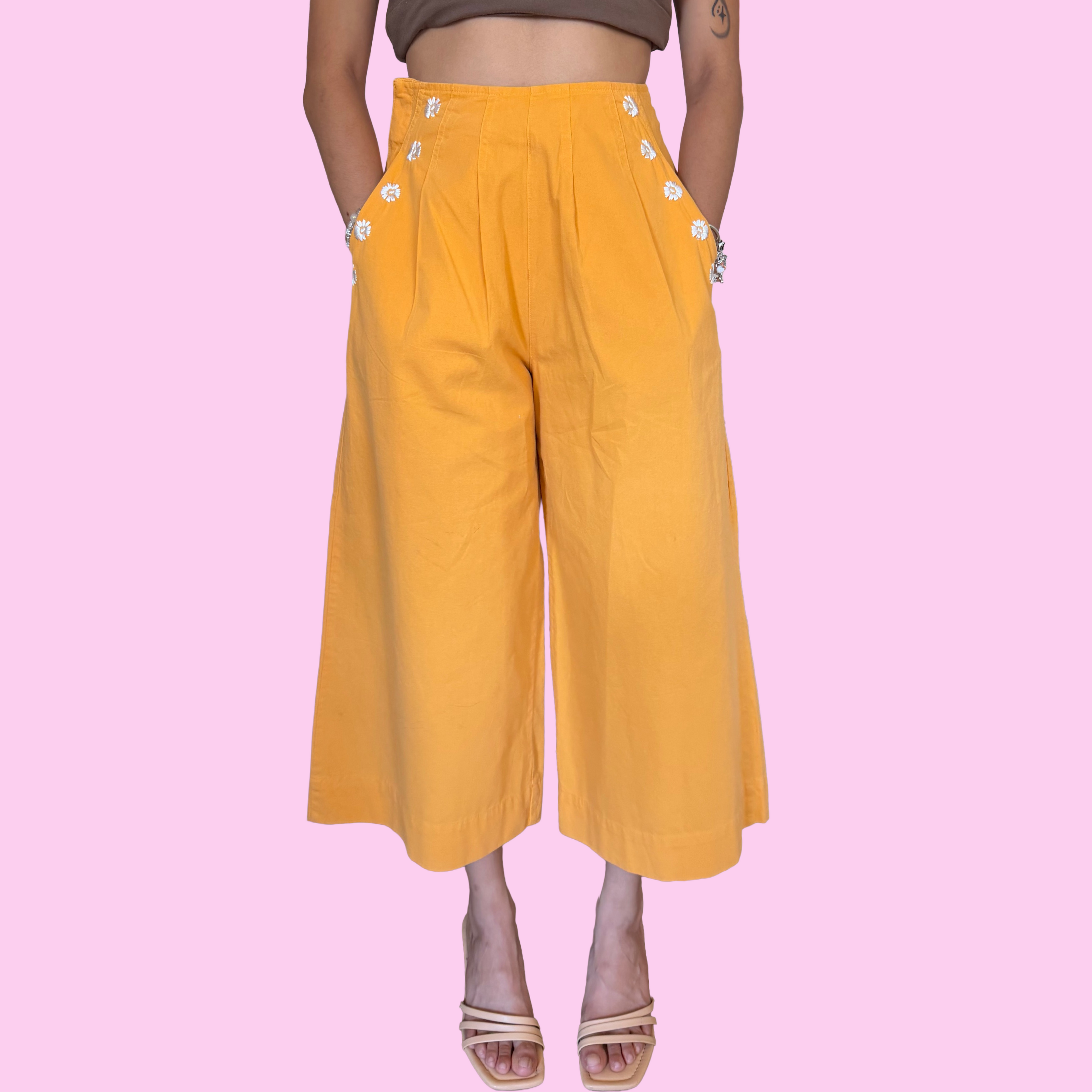 Orange embroidered culottes