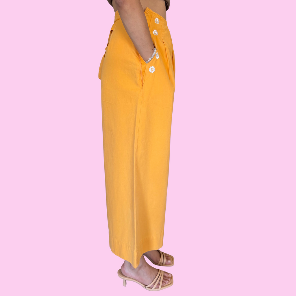 Orange embroidered culottes