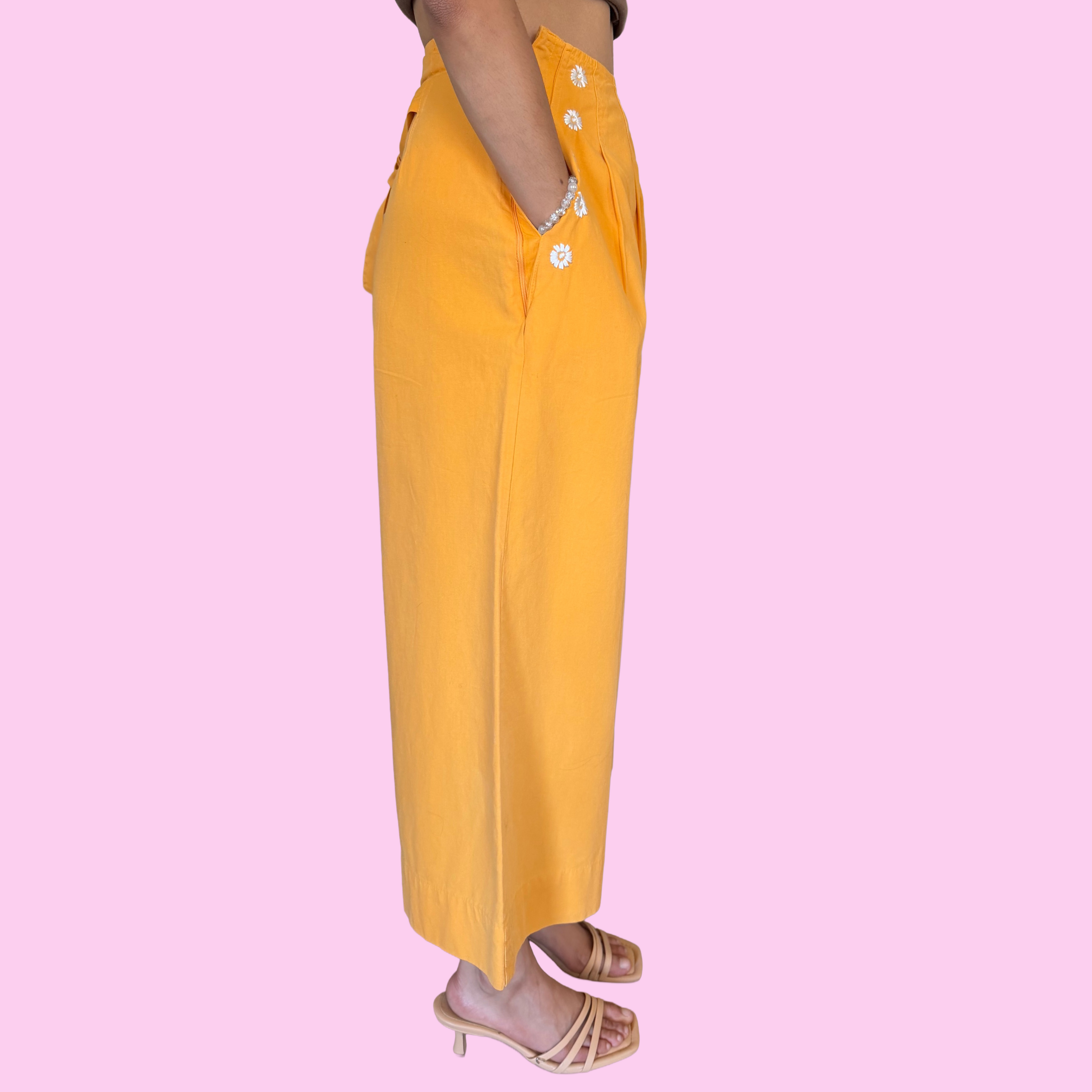 Orange embroidered culottes